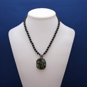 Turquoise Baby Sea Turtle and Black Onyx Necklace